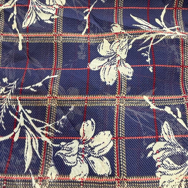 image for 3 7/8 YD PC-Blue Lily Plaid Print Chiffon Fabric
