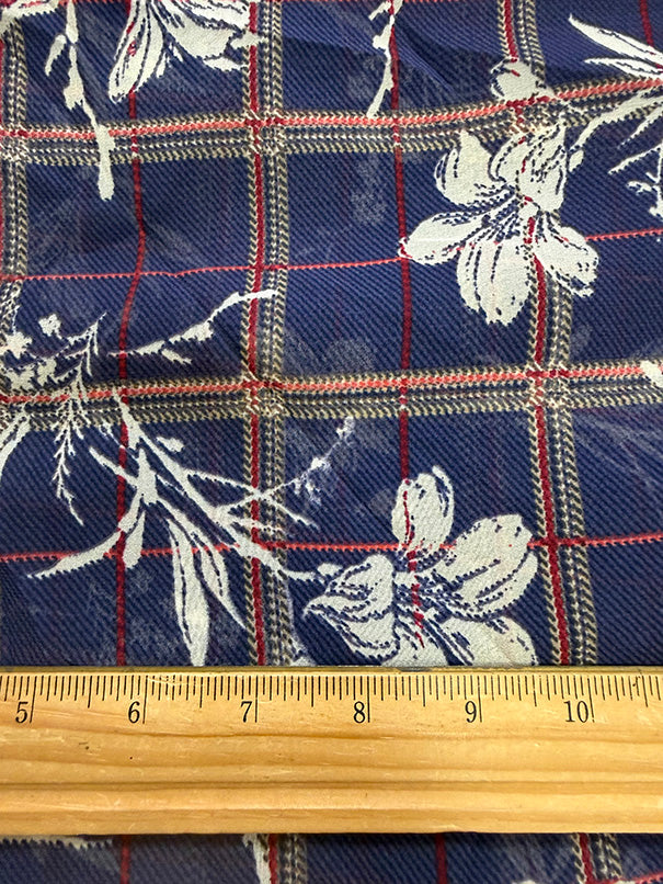image for 3 7/8 YD PC-Blue Lily Plaid Print Chiffon Fabric