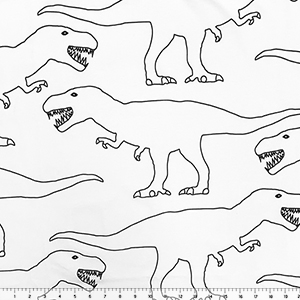 Big T Rex Outline On White Cotton Jersey Knit Fabric by Famous