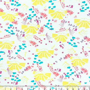 Colorful Doodles on White Cotton Jersey Knit Fabric