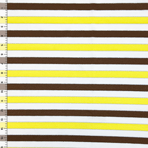 Brown Yellow Sparkle Stripe on White Cotton Jersey Knit Fabric