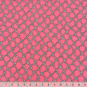 Nautical Rope Net on Coral Pink on Gray Cotton Spandex Knit Fabric