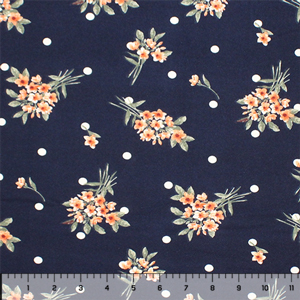 Peach Floral Bouquets Dot on Navy Double Brushed Jersey Spandex Blend