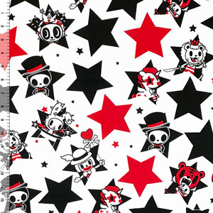 Tokidoki Characters & Stars on White Cotton Spandex Knit Fabric