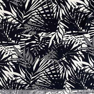 Black White Linear Palm Leaves Cotton Spandex Knit Fabric