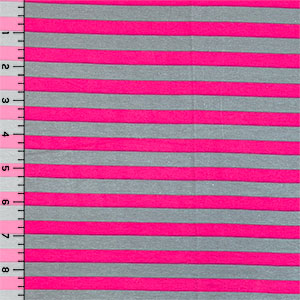 Fuchsia Gray Small Stripe Cotton Spandex Knit Fabric