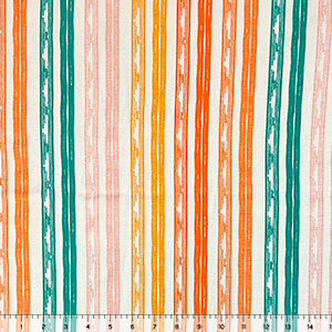 Drawn Colorful Vertical Stripes on Blush Cotton Spandex Knit Fabric