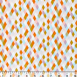 Muted Quilt Triangles on White Cotton Spandex Knit Fabric
