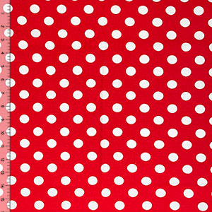 White Polka Dots on Red Cotton Spandex Knit Fabric