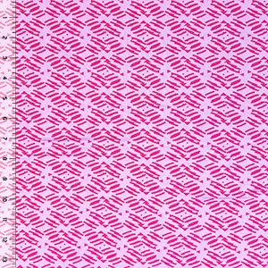 Half Yard Fuchsia Pink 80\'s Lines & Triangles on Pink Modal Spandex Blend Knit Fabric