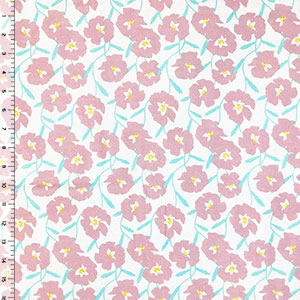 Dusty Pink Aqua Poppy Floral on White Modal Cotton Spandex Knit Fabric