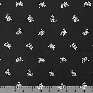 White Butterflies on Black Cotton Spandex Knit Fabric