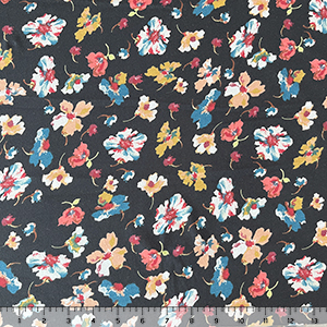 Colorful Painted Floral on Black Cotton Spandex Knit Fabric