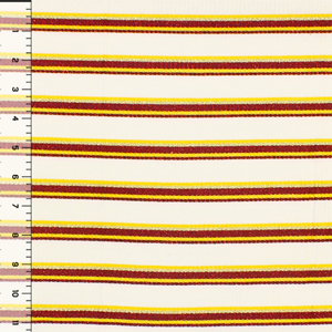 Sparkle Burgundy Gold Stripes on White Jersey Spandex Blend Ribbed Knit Fabric