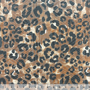 Leopard Spots on Brown Patterned Rib Jersey Spandex Blend Ribbed Knit Fabric