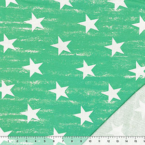 White Stars on Green Tie Dye Cotton Thermal Blend Knit Fabric