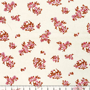 Fuchsia Floral Bouquets on Linen White Cotton Thermal Knit Fabric
