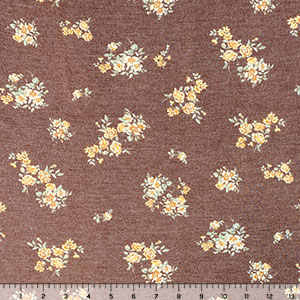Gold Floral Bouquets on Mocha Brown Cotton Thermal Knit Fabric