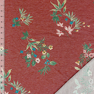 Vintage Floral Bouquets on Heather Brick French Terry Blend Knit Fabric