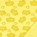 Juicy Gold Crowns and Hearts on Yellow French Terry Knit Fabric