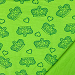 Juicy Kelly Crowns and Hearts on Green French Terry Knit Fabric