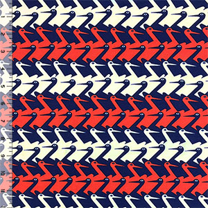 Navy Red Modern Crane Rows DTY Single Spandex Knit Fabric