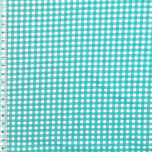 Turquoise Blue Gingham Check Lycra Spandex Knit Fabric
