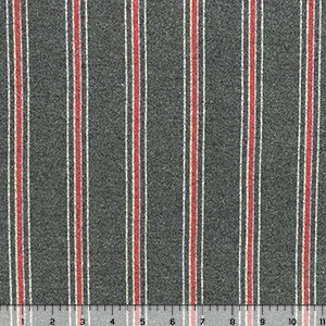 Red Vertical Stripes on Charcoal Brushed Hacci Sweater Knit Fabric