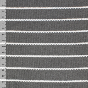 White Stripe On Charcoal Waffle Knit Fabric
