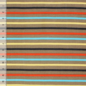 Multi Color Stripes on Cocoa Hacci Sweater Knit Fabric