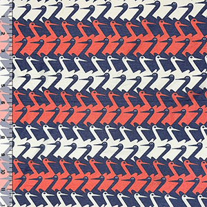 Navy Red Modern Crane Rows Stretch Chiffon Fabric