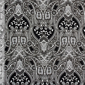 Black Gray Paisley Baroque Cotton Jersey Blend Knit Fabric - Girl